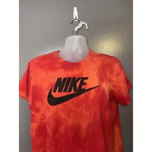 Nike Shirt Mens Medium Red Tie Dye Big Swoosh Logo Graphic Tee Shirt Sports